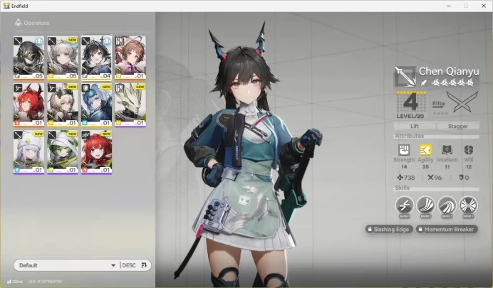 Starter Lv2 Skipped Tutorial | ASIA | Laevatain | Ardelia | MC Female 6-Star Wedge Perlica | Chen Qianyu | AKE055B