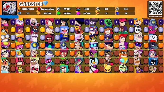 32K Trophies LVL89 | 77/102 Brawlers | 13 Max Brawlers - 12 Hypercharges | 166 Skins | 404 Pins | 290 Icons | Legendary, Max Power, Rank 35,rare