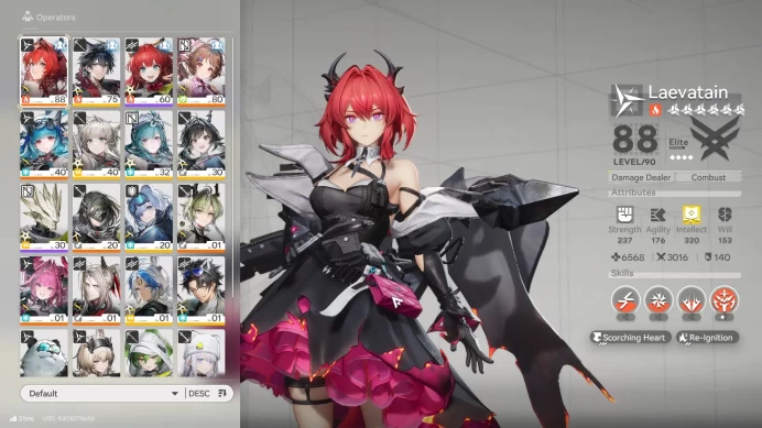 Mid Game | ASIA | Laevatain + sign | Yvonne | Ardelia | Last Rite | Pogra   mc female | Lvl 50 | WP b6 8 AKE067B
