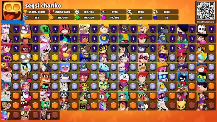 64K Trophies LVL163 | 102/102 Brawlers | 48 Max Brawlers - 34 Hypercharges | 282 Skins | 936 Pins | 484 Icons | Legendary, Max Power, Rank 35