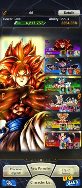 ANDROID ONLY-8.7k cc-Team Fusion+UL ss4 gogeta Full+Turles+ss Goku Full+Shenron11s+sp Vegito+22 LF(New vegito+pikkon+Trunks)Godly Equip (410)