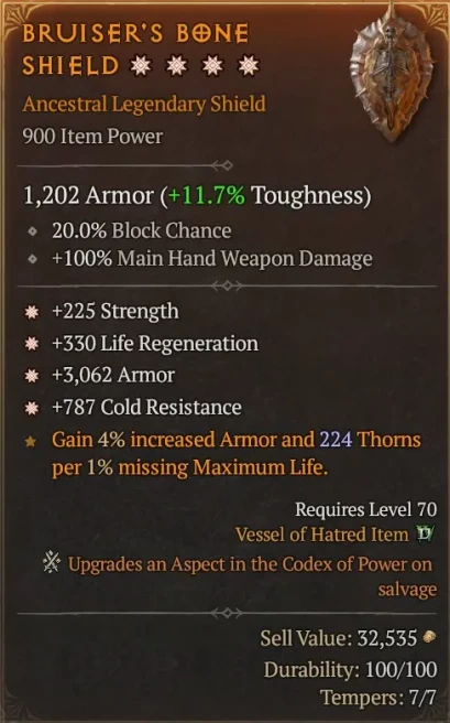 [900 IP] SHIELD**** 4GA - *225 STRENGTH - *330 LIFE REGENERATION - *3062 ARMOR - *787 COLD RESISTANCE