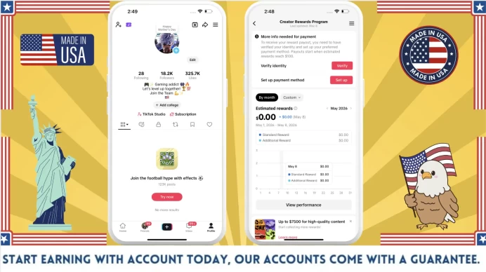 US Monetized Creator Rewards Program Account | 18k Real Followers & 325k Likes | Real screenshots + Full Access + Account in Good Standing