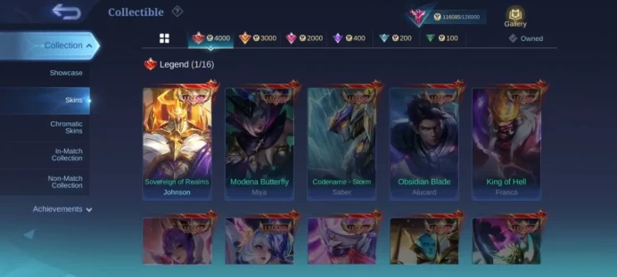 ML129//Mythical Immortal Level 69 Winrate 49% 131 Heroes 305 Skins Legend Johnson Vexana Change Naruto Lukas kalea metro Ixzia moskov Chou B B C
