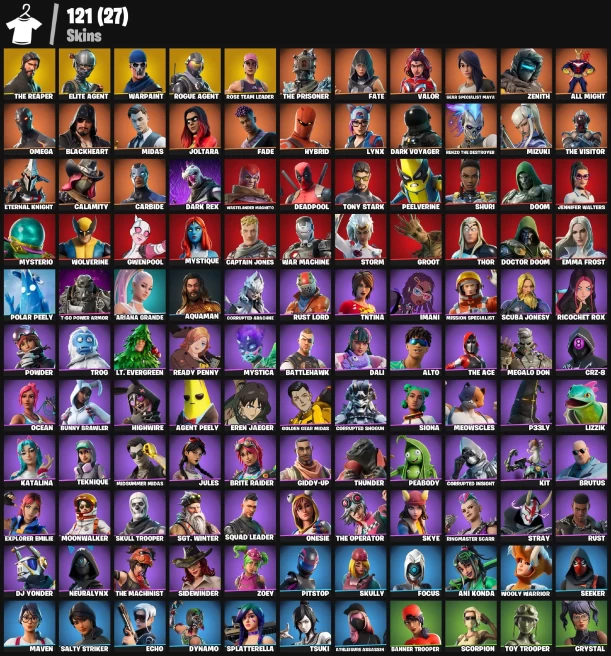 121 skins | OG STW | The Reaper | Elite Agent | Rogue Agent | The Prisoner | Fate | Valor | Gear Specialist Maya | Zenith | All Might | Omega
