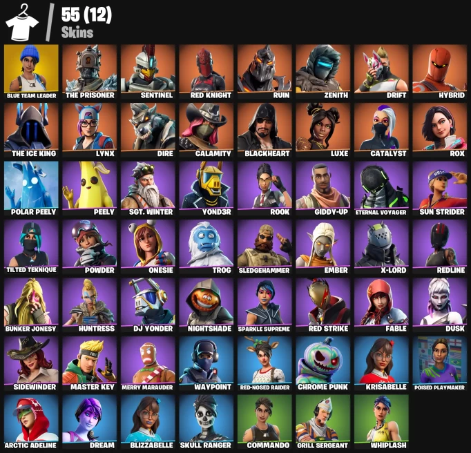 55 skins | Blue Team Leader | Calamity | Hybrid | The Prisoner | Red Knight | The Ice King | Zenith | Blackheart