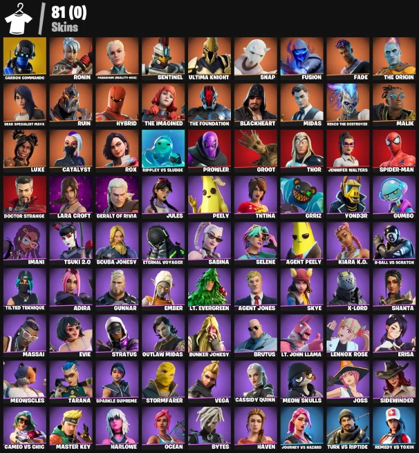 79 skins | Carbon Commando | Paradigm (Reality-659) | The Imagined | Hybrid | Midas | Fusion | Fade | Blackheart |