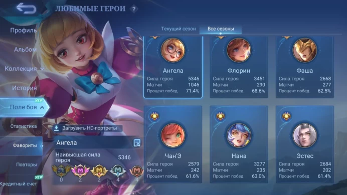 ML141//Sale Rank Mythic Level 57 Winrate 60% Heroes 80 Skins 248 Angela Fasha Nana Collector Angela Sanrio