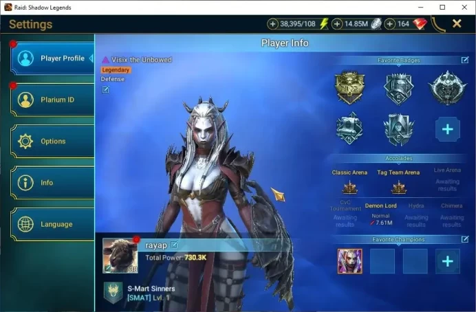 Lv38 730 Power|14 Legendary(DeathKnight,Alice,Ezio,Rathalos,McAngelo,Wukong,Xenomorph,Artax,Etc)|38K Energy|Plarium|RSL1480