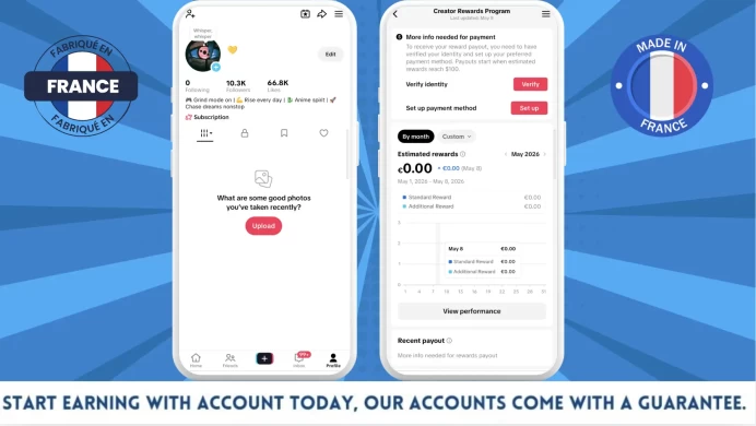 100% Monetized France Account Creator Rewards Program Active | 10k Real Followers & 66k Likes | Real Screenshots + Full Access + Good Standing