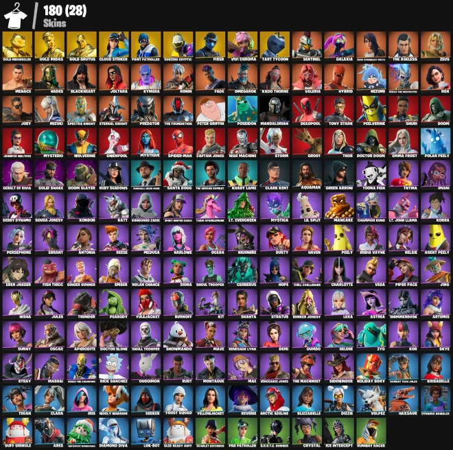 169 skins | OG STW | Gold Brutus | Gold Meowscles | Gold Midas | Tart Tycoon | Point Patroller | Subzero Cryptic