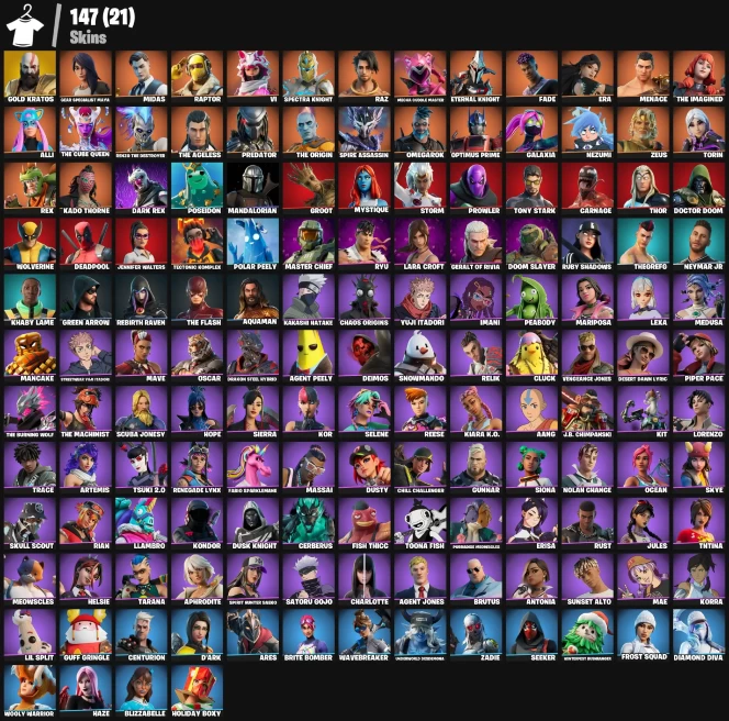 136 skins | OG STW | Master Chief | Gold Kratos | The Cube Queen | Menace | Nezumi | Mecha Cuddle Master | Vi | Rex |