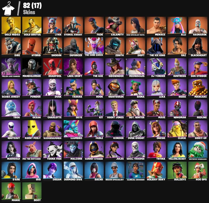 82 skins | Nog Ops | Gold Midas | Gold Brutus | The Cube Queen | Menace | Ragnarok | Calamity | Hybrid | Alli | 100 VB