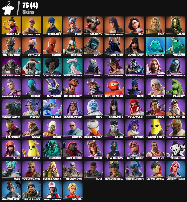 76 skins | OG STW | WORLD CUP | Rose Team Leader | Warpaint | Calamity | Hades | Hybrid | The Prisoner | The Ice King |