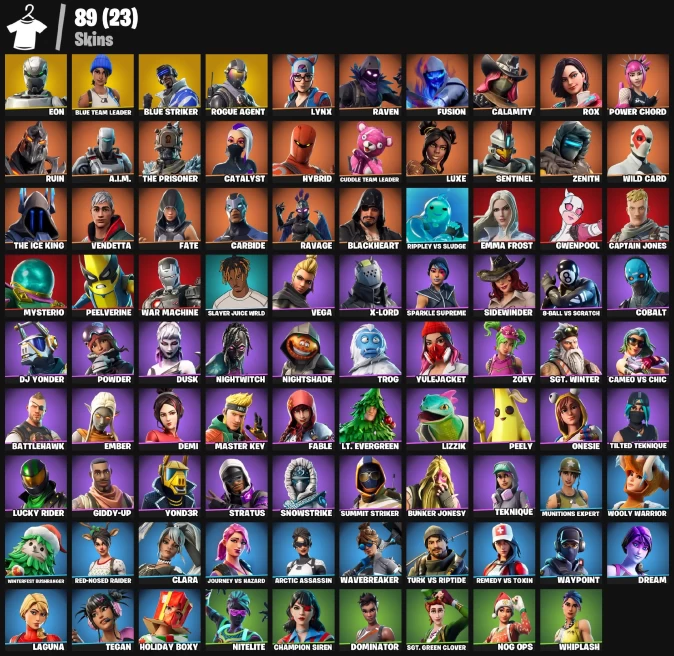 89 skins | Nog Ops | OG STW | Eon | Blue Team Leader | Rogue Agent | Blue Striker | Carbide | Calamity | Raven | 450 VB
