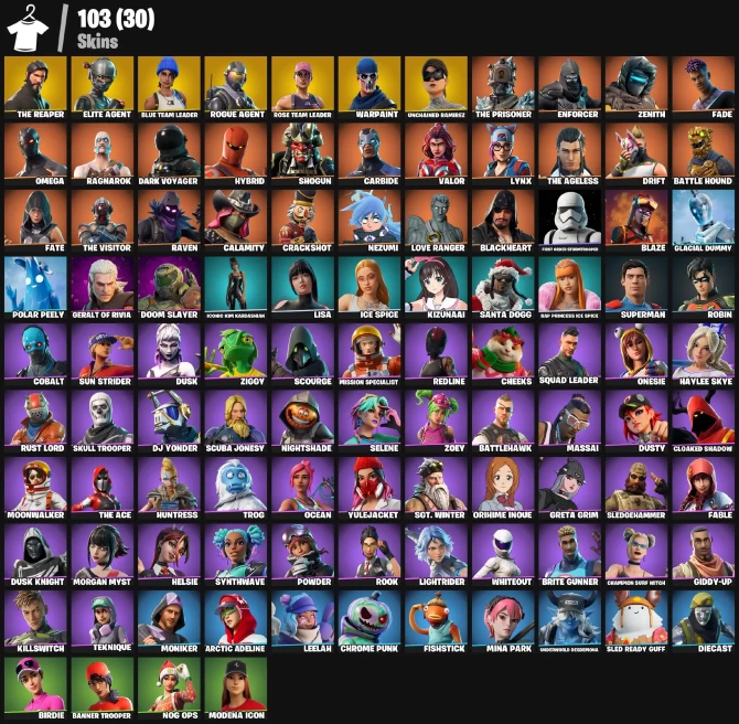 103 skins | Nog Ops | OG STW | The Reaper | Elite Agent | Blue Team Leader | Rose Team Leader | Warpaint