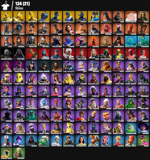 128 skins | Gold Brutus | Gold Meowscles | Gold Midas | Tart Tycoon | Trilogy | Point Patroller | Fixer |