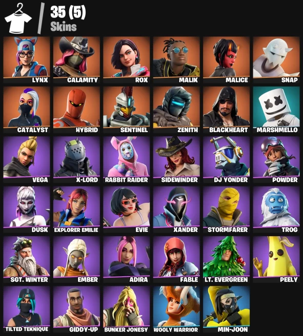 35 skins | Calamity | Hybrid | Zenith | Blackheart | Lynx | Rox | Sentinel | Catalyst