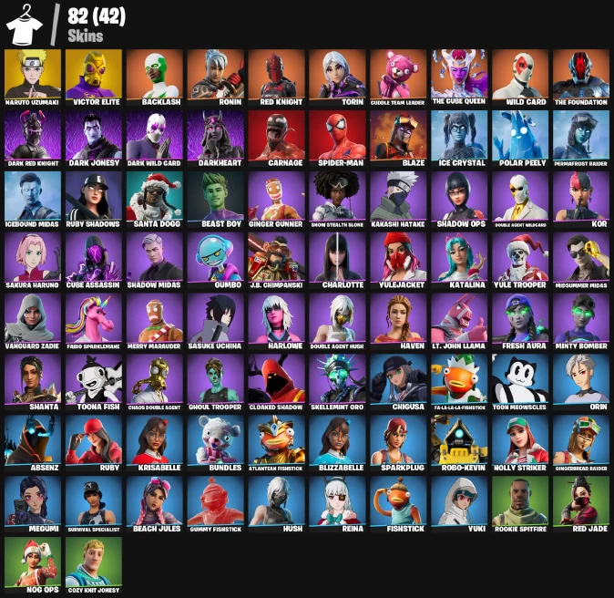 81 skins | Nog Ops | OG STW | Naruto Uzumaki | Victor Elite | The Cube Queen | Wild Card | Torin | Red Knight |