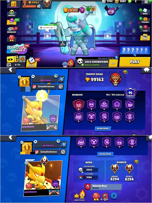 OP 2019 BS 99.1k TROPHY, MASTERS, 96 PRESTIGE ,31 HYPER CHARGED,11 MAXED,308 OP SKINS, 932 PINS,491 ICON,252 SPRAYS