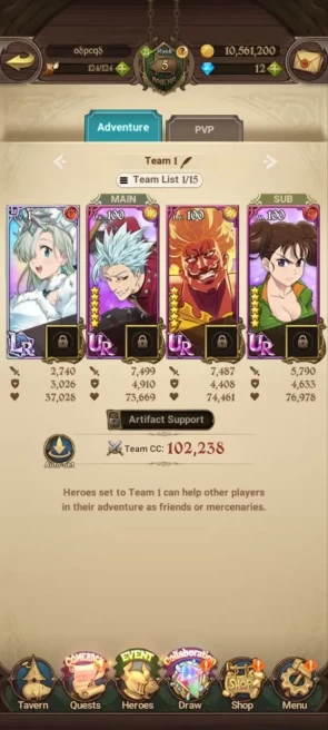 Global |Starter | 738k CC | 1 LR Elizabeth  1 UR DKM | Collab Sho + Tamaki | FullReward 7DS001B