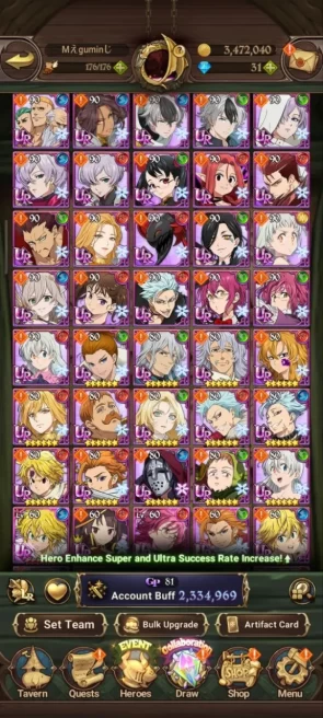 Asia|2,3M CC|2 LR Elizabeth+Gowther|3 UR DKM+Chaos Arthur+WKGowther|Full Collab Fire,Darkness+Megumin 7DS006B
