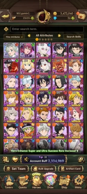 Asia|2,3M CC|2 LR Elizabeth+Gowther|3 UR DKM+Chaos Arthur+WKGowther|Full Collab Fire,Darkness+Megumin 7DS006B