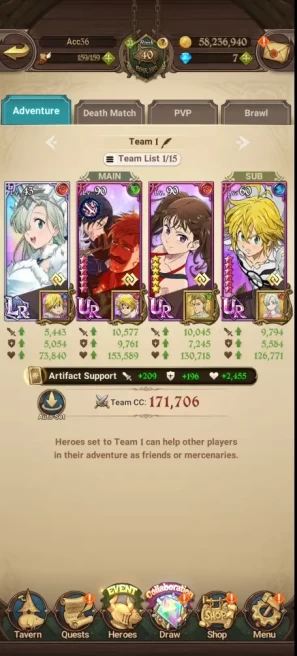 Global | 1,519M CC | 4 UR Merlin Esca | Arthur | Meliodas | Zeldris | LR Elizabeth | Rank 40 | 7DS011B