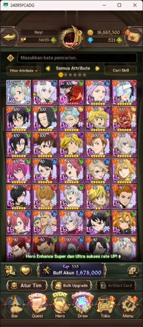 ASIA | 1,6M CC | DM 521 | 1LR | 4 UR | 3 Collab | UR Merlin & Escanor | LR Elizabeth | Collab Sho,Tamaki, Shinra 7DS012B