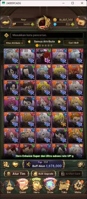 ASIA | 1,6M CC | DM 521 | 1LR | 4 UR | 3 Collab | UR Merlin & Escanor | LR Elizabeth | Collab Sho,Tamaki, Shinra 7DS012B