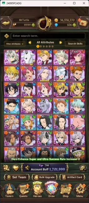Asia | 1,701M CC | 1 LR Dianne | 6 Ur Tristan , Mael , Lancelot , Sabunak , WkGowther , Dkm | Collab Tamaki | 106 DM 7DS022B