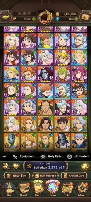 Asia | 2,2M CC | 5 Ur Meresca, Elimel , WkGowther2/6 , Arthur3/6 , Dkm | Collab FULL FF Sho 2/6 , Tamaki 2/6+Shadow 7DS031B