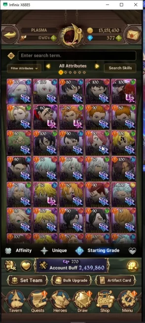 ASIA | 2.4M CC | DM 377 | Full Collab FF | Sho 3/6 | Tamaki 2/6 | Shinra 2/6 | UR Merlin+Escanor+ODK+DKM+Arthur |7DS044B