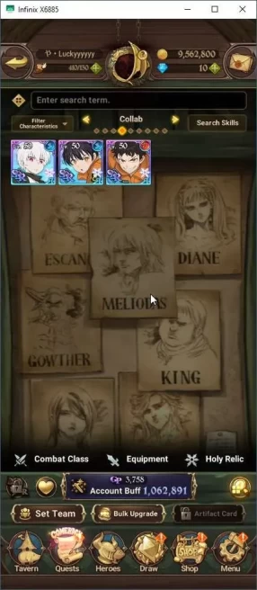 ASIA | 1M CC | 1 Lr Elizabeth | 2UR Oppressor Demonn King (ODK) , Demon King Meliodas (DKM) | Full collab fire force |7DS046B