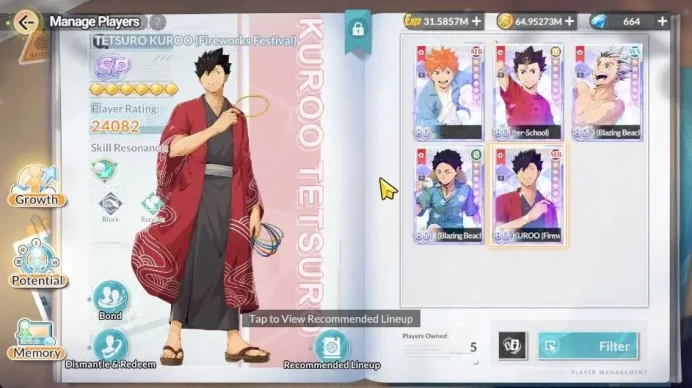 SEA Lv 60|5 SP [Kuroo,Keiji,Bokuto,Nishinoya,Hinata]+Memo 6 UR [(Osamu,Sakusa,Bokuto,Tobio,Motoya)+Memo Kuroo]|5 SSR|HFH1029