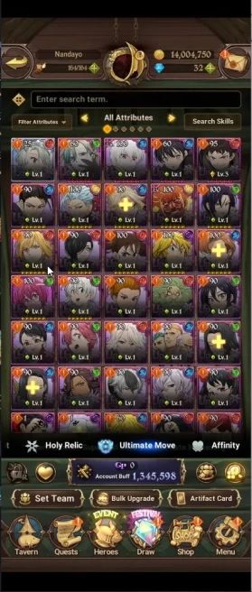 ASIA | 1,3M CC | 1 LR Elizabeth | 4UR Salos.DKM,ODK,Mael | Full fire force | sho 2/6 , tamaki 2/6, shinra 2/6 7DS057B