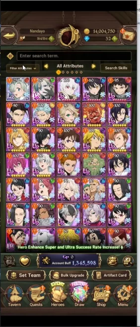 ASIA | 1,3M CC | 1 LR Elizabeth | 4UR Salos.DKM,ODK,Mael | Full fire force | sho 2/6 , tamaki 2/6, shinra 2/6 7DS057B