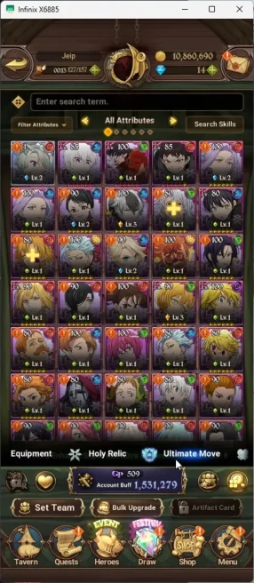 GLOBAL | 1,5M CC | 1 LR Elizabeth | 4 UR Merlin Esca | Arthur | Meliodas | Thor | Collab FF | 7DS070B