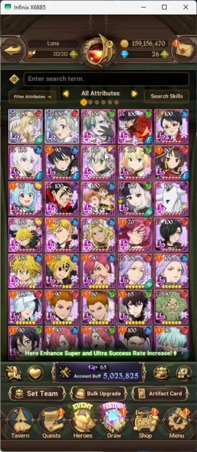 ASIA|2LR Brunhilde+Elizabeth|13 UR Sabunak,DKM 4/6, Mael3/6,KDiane3/6, ODK 5/6,Salos3/6,etc|Collab Konosuba+Fire Force | 7DS082B