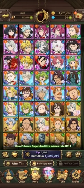 ASIA | 1,3M CC | DM 99 | 4 UR Nightmare Salos, Merlin and Escanor, DKM| 2 Collab Sho+Shinra Kusakabe | 7DS085B