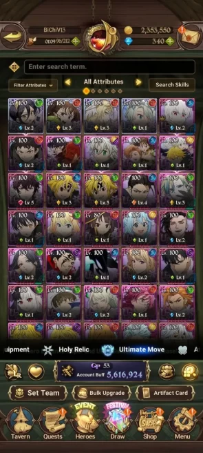 ASIA|5,6M CC|4 LR Merlin,Diane,Brunhild,Elizabeth|11 UR Chaos Arthur2/6,Sabunak 2/6,etc|9 CollabFULL FF,KONOSUBA,Solev |7DS096B