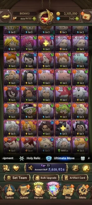 ASIA|5,6M CC|4 LR Merlin,Diane,Brunhild,Elizabeth|11 UR Chaos Arthur2/6,Sabunak 2/6,etc|9 CollabFULL FF,KONOSUBA,Solev |7DS096B