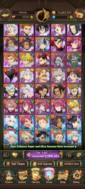 GLOBAL|1.19M CC|1collab Sho|UR Meresca,Ludociel,Souls Hel,etc|check SS|7DS162B