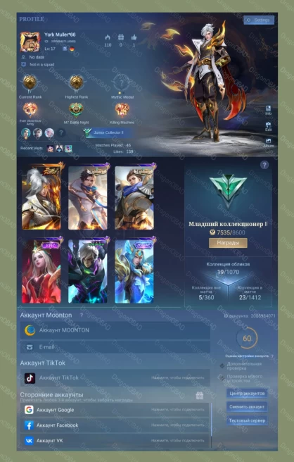 ML207//Rank Master Level 17 19 Skins Aamon Soul Vessels Lancelot Zodiac Epic x4
