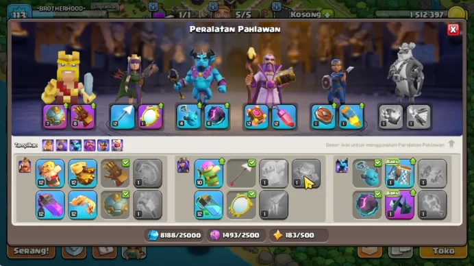 TH 15 - BH 6|Limited Skin|LV 113|HH 7|BK 52,AQ 51,GW 31,MP 21,RC 9|Gems 1004|CN OFF|Protect OFF|TAKE MAIL(COC1796)