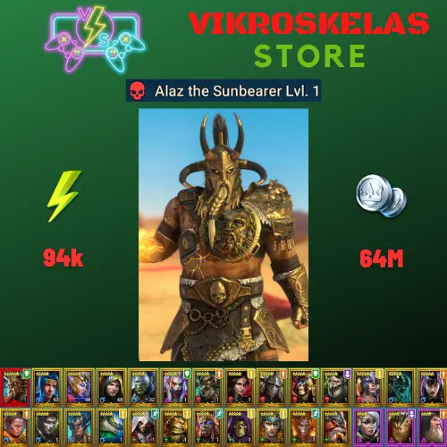 Starter with Mythical - Alaz : 94k energy / 64 mln coins / Dracomorph, Kantra, Arix, Ninja + 20 Login Legendaries / Fenax