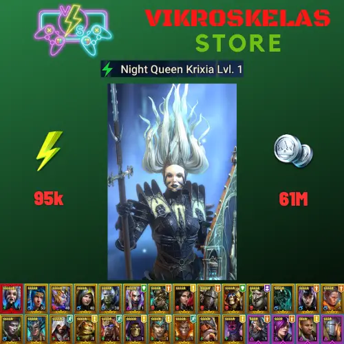 Starter with Mythical - Krixia : 95k energy / 61 mln coins / Ghostborn, Arix, Ninja + 20 Login Legendaries / Seer, Geomancer