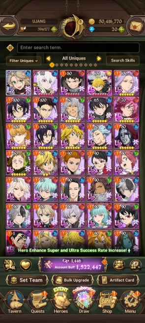 ASIA|1.5M CC|Collab FF + Re-zero |LR Roxy|5 UR Elimel,Gowther,Thor,ODK 2/6,DKM,etc|Check SS|7DS432B