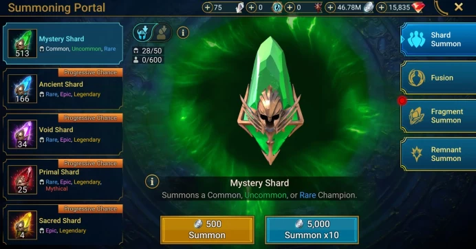 Starter with Noct + Shards : 166 Ancient, 34 Void, 25 Primal, 4 Sacred | Ninja + 17 Login Legendary | Mine max