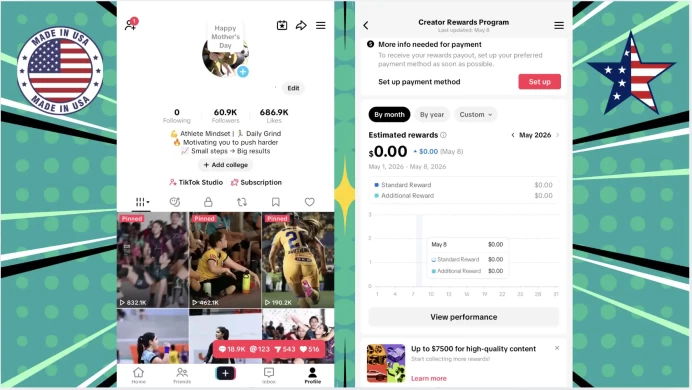 100% Monetized USA Account Creator Rewards Program Active | 60K Real Followers & 686K Likes | Real Screenshots + Full Access